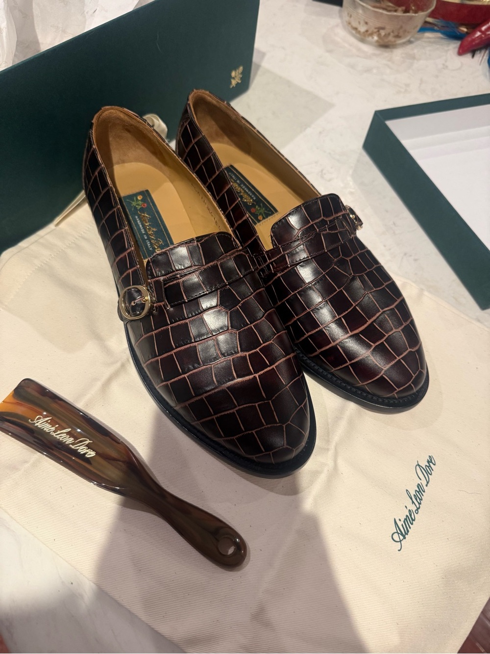 Aimé Leon Dore Venetian Croc Buckle Loafers Brown – US 6 / EU 38.5 – New